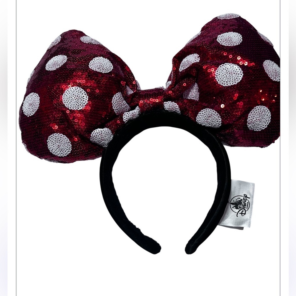 DISNEY PARKS MINNIE MOUSE HEADBAND DISNEY RED POLKA DOT SEQUINS BOW USA